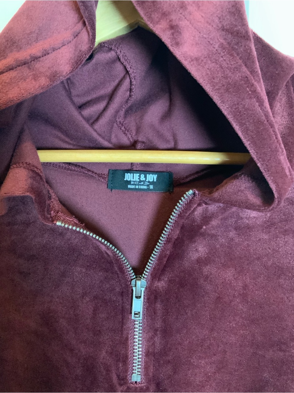 Jolie & Joy Women’s Burgundy Teddy Half-Zip Jacket